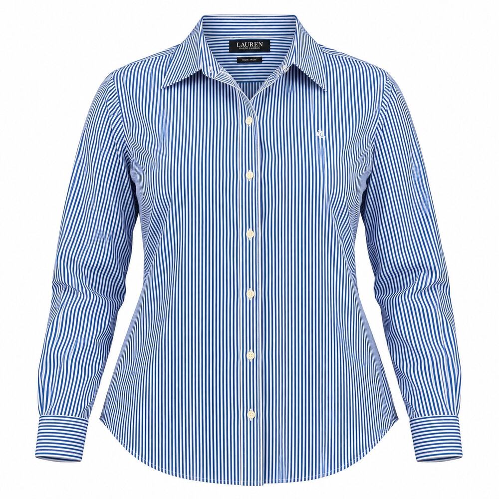 Lauren Ralph Lauren 3X NWT Blue White Stripe Non Iron Cotton Button Down Shirt
